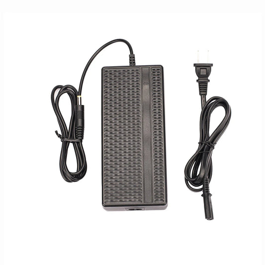 Black Macfox X2 eBike charger with power cord, shown on a white background.