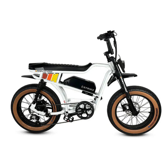eMOTO eBike Strike Panthro in white, side view, against a plain background