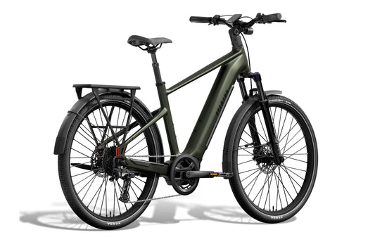 Aventon Level 4 ADV electric bike in step-over frame, camouflage color, side view
