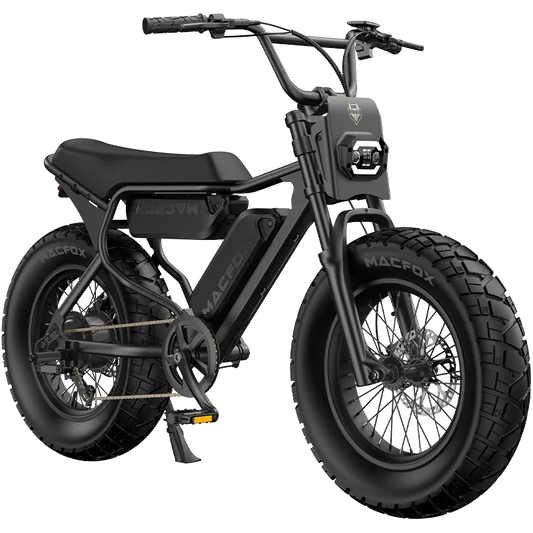 Macfox X7 electric moto-style eBike in Black, X7 trim, dual battery