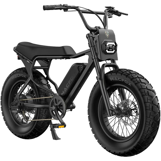 Macfox X7 electric moto-style eBike in Black, X7 trim, single battery