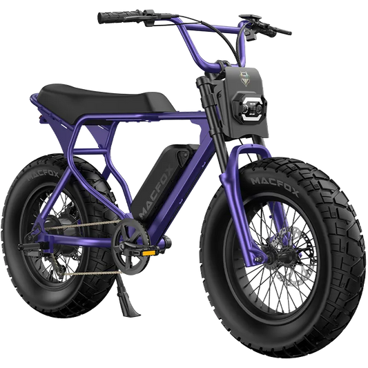 Macfox X7 electric moto-style eBike in Nebula Purple, X7L trim, single battery