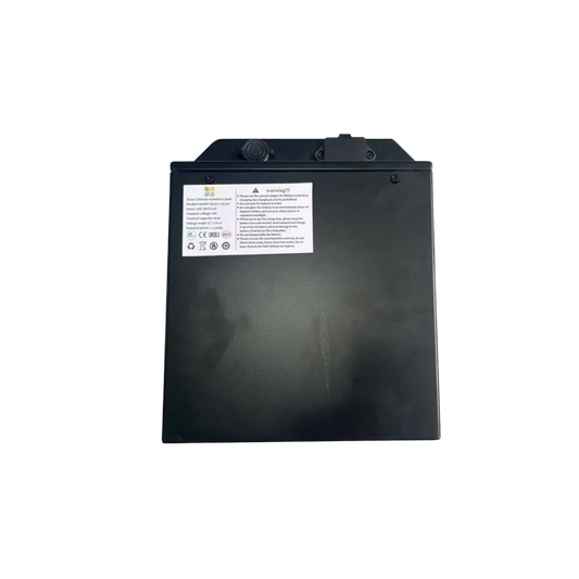 A black Heybike V1 electric bike battery with a built-in handle, LED indicator lights, and Heybike branding on the side, displayed on a white background.
