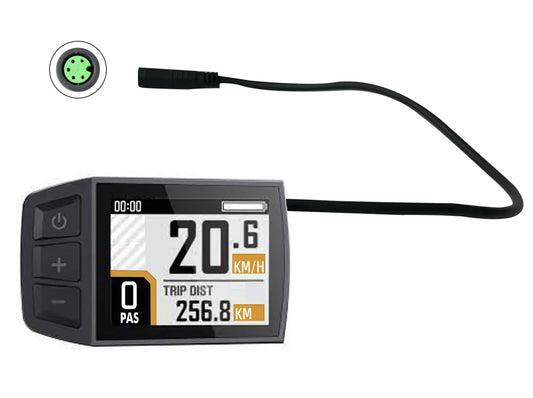 BC182 eBike display mounted on handlebars, showing digital screen interface, compatible with BAFANG and EUNORAU ENA kits