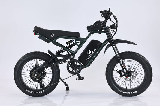 Army green eBike Ghostcat F3X.2 side view, showcasing frame design and features