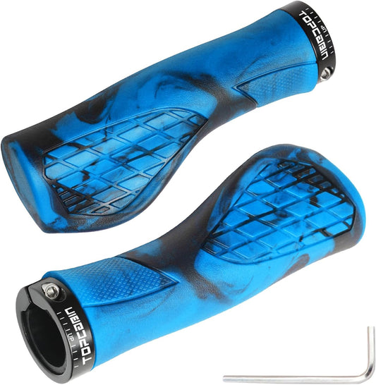 Camouflage blue eBike grips with textured surface, displayed on a white background.