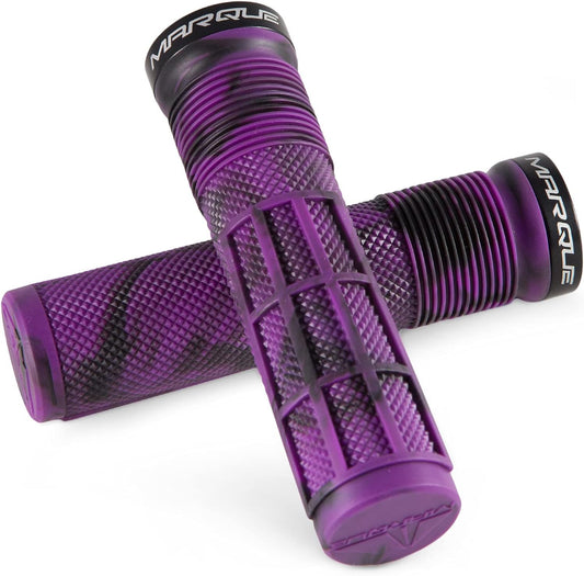 Purple tie-dye eBike handlebar grips displayed on a white background.