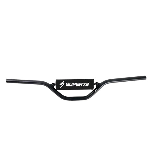 Black Super73 Enduro Lowrise eBike handlebar part displayed on a white background.