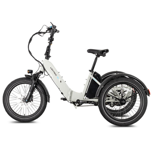 Lectric XP Trike2 electric tricycle in Stratus White, left side view