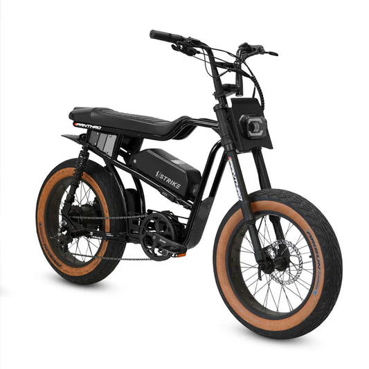 Black eBike Strike Panthro, side view, showcasing sleek frame and modern design