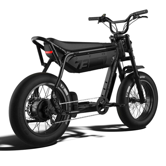 Black Super73 B1G SE electric bike, side view, against a plain background