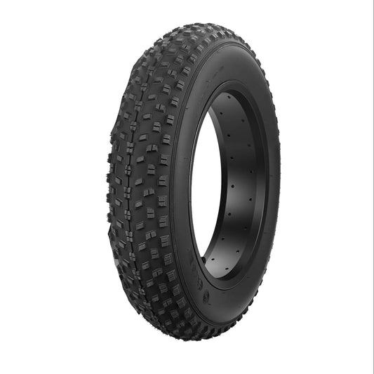 A black 16x4 eBike tire with a knobby tread pattern, displayed against a white background.