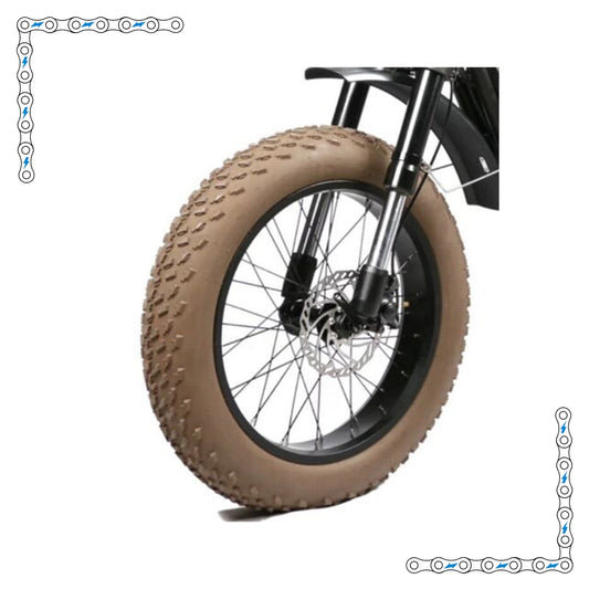 Brown 20" x 4" knobby eBike tire for fat tire electric bike, product image showing tread pattern and sidewall design.