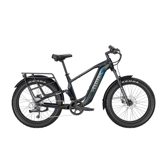 Obsidian black Velotric Nomad 2X High Step eBike, side view, against a plain background