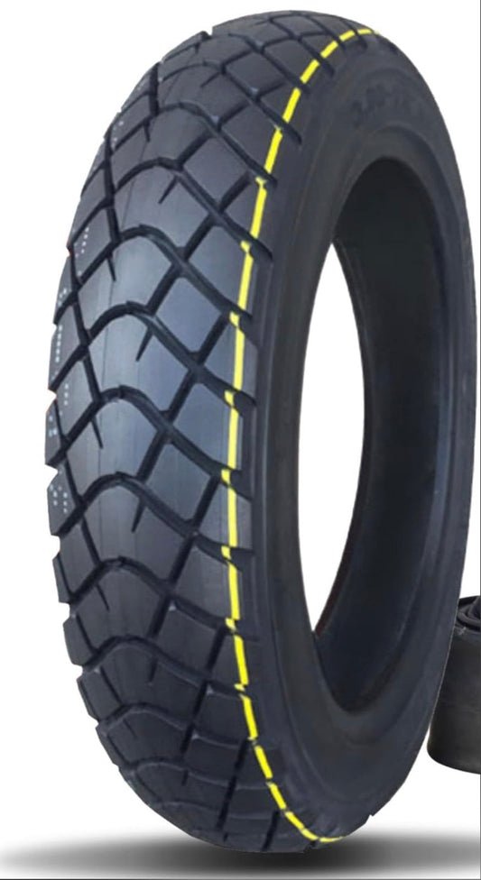 eMOTO Tire 12" CST 80/100-12, black off-road motorcycle tire, side view against white background