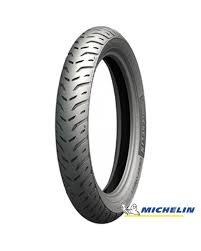 A 17-inch Michelin eMOTO tire, size 100/80-17, shown in a product display.