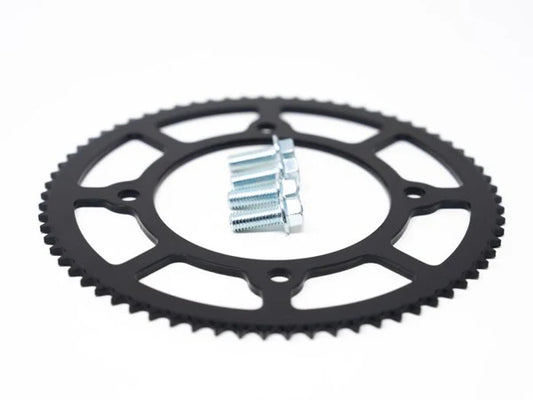 eMOTO Sprocket Ebox 1 and 2 219H pitch rear sprocket, product image showing metal sprocket with evenly spaced teeth and central mounting holes