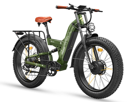 Freesky Warrior Ultra M-530 electric bike in green, side view, showcasing fat tires and sturdy frame