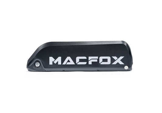 Macfox X7/X7L eBike accessory battery, rectangular black battery pack with connector ports, displayed on a white background.