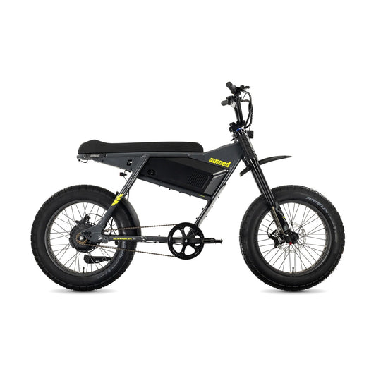 Juiced Scrambler Hardtail electric bike with single battery in Asphalt Lemonade color, side view