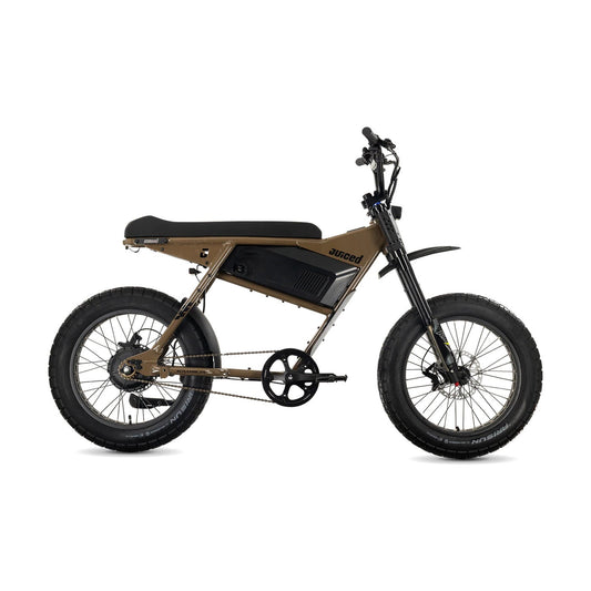 Juiced Scrambler Hardtail electric bike with single battery in mocha color, side view