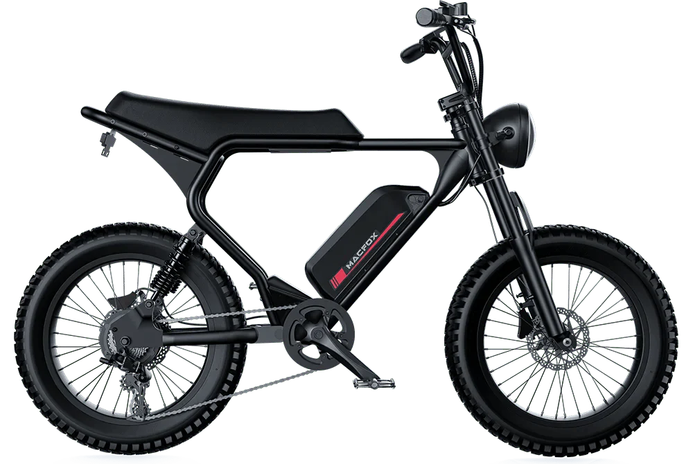 MACFOX X2 Electric Fat Tire Mountain eBike - Step Over 750 w Electric e - Moto Style eBike - Moto Style Bike - MACFO|SINGLBLACK|2353 eBike Super Shop