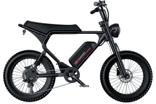MACFOX X2 Electric Fat Tire Mountain eBike - Step Over 750 w Electric e - Moto Style eBike - Moto Style Bike - MACFO|SINGLBLACK|2353 eBike Super Shop