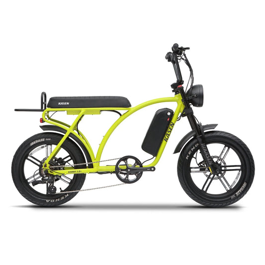Neon green KASEN Kabbit Plus 2.0 electric e-moto style bike with 1000W motor and 20x4 fat tires