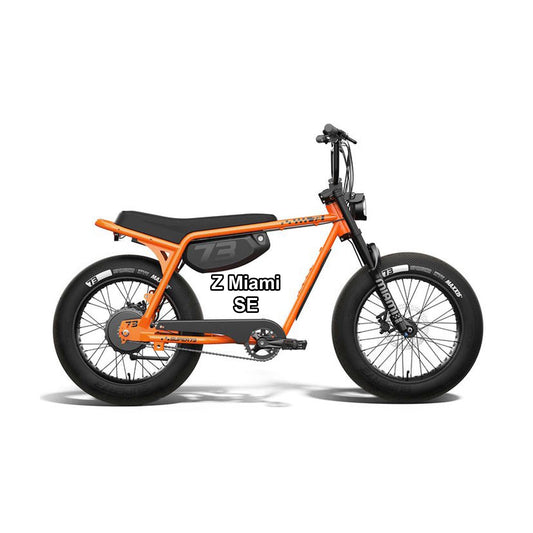 SUPER73 Z Miami SE eMOTO eBike in Astro Orange, shown in box, product image