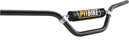 Black pit bike handlebar with a sleek, matte finish, designed for durability and enhanced grip.