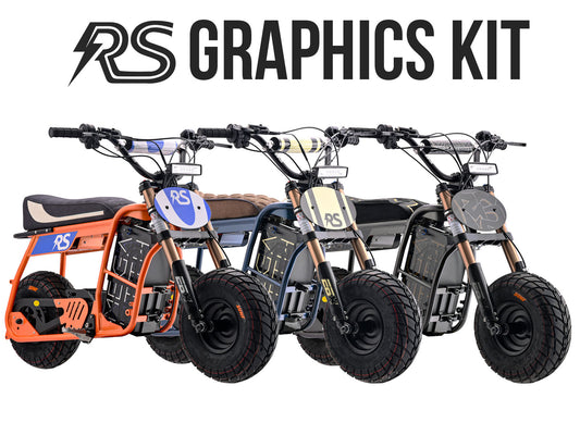 Stomp Ebox Dragster RS Graphics Kit featuring bold, angular designs in red, black, and white with dynamic patterns and the Stomp logo displayed on motocross bike panels.