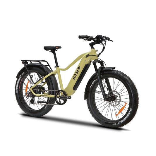 Black Kasen Ranger eBike packaged inside a cardboard shipping box, product image showing the bike in its box.