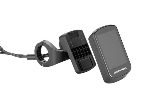 Mokwheel Snap On eBike Display for Basalt 2.0 and Tarmac, front view showing digital screen and mounting bracket