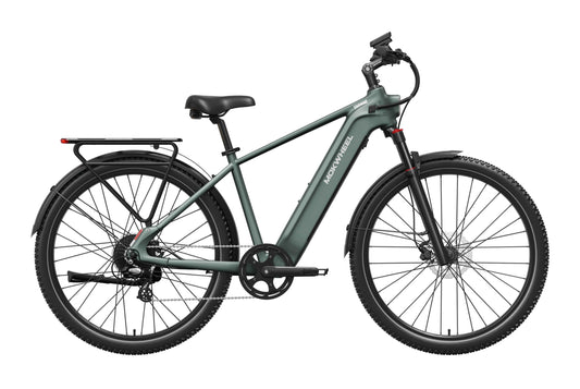 Mokwheel Tarmac eBike in Pine Green, side view, showcasing frame design and tires