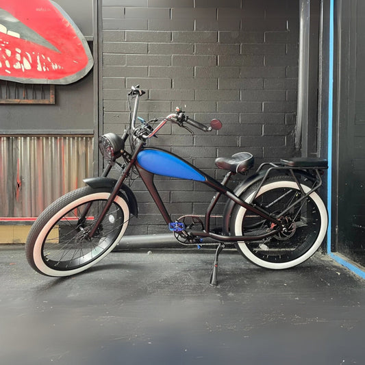 Custom Cheetah Plus Blue Bell Edition Electric Fat Tire eBike – 750W Retro Style by REVI