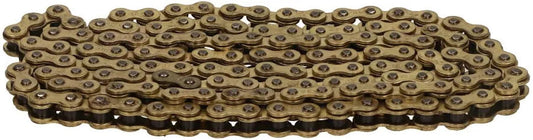 Gold bicycle chain, factory sealed in packaging, labeled "Ebox Dragster 219H 108 Link," no master link included, product image on white background.