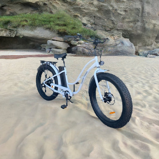 Coastal Cruiser 52V 26 Thru 750W Step Thru Ebike 26x4 Fat Tire Fat Tire Electric Beach Cruiser