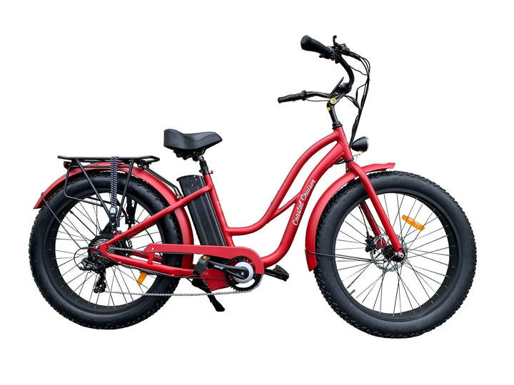 Coastal Cruiser 52v 26 Thru 750W Step Thru Ebike 26x4 Fat Tire Fat Tire Electric Beach Cruiser - Fat Tire eBike - COAST|FATT|RED|0002 eBike Super Shop