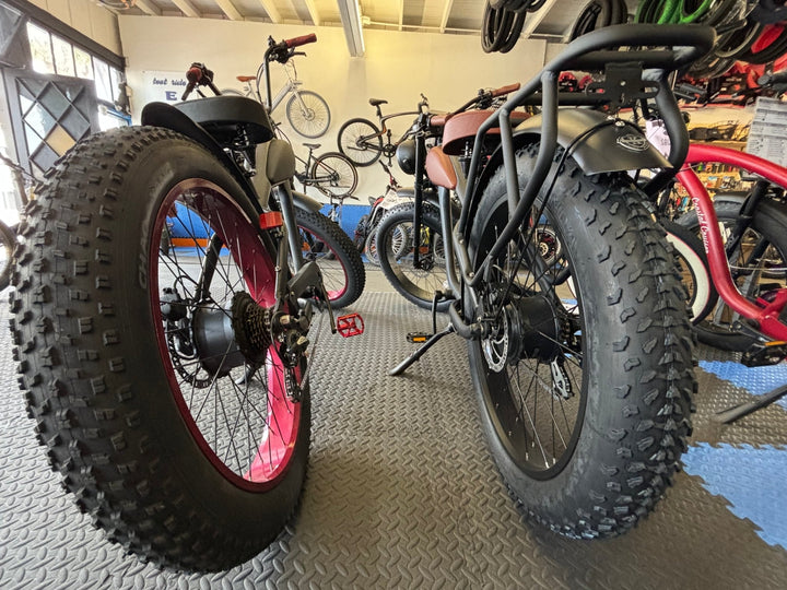 Custom Venom Red 750 w Electric Vintage eBike 26x4 Fat tire electric bike - Fat Tire Cruiser eBike - eBike Super Shop