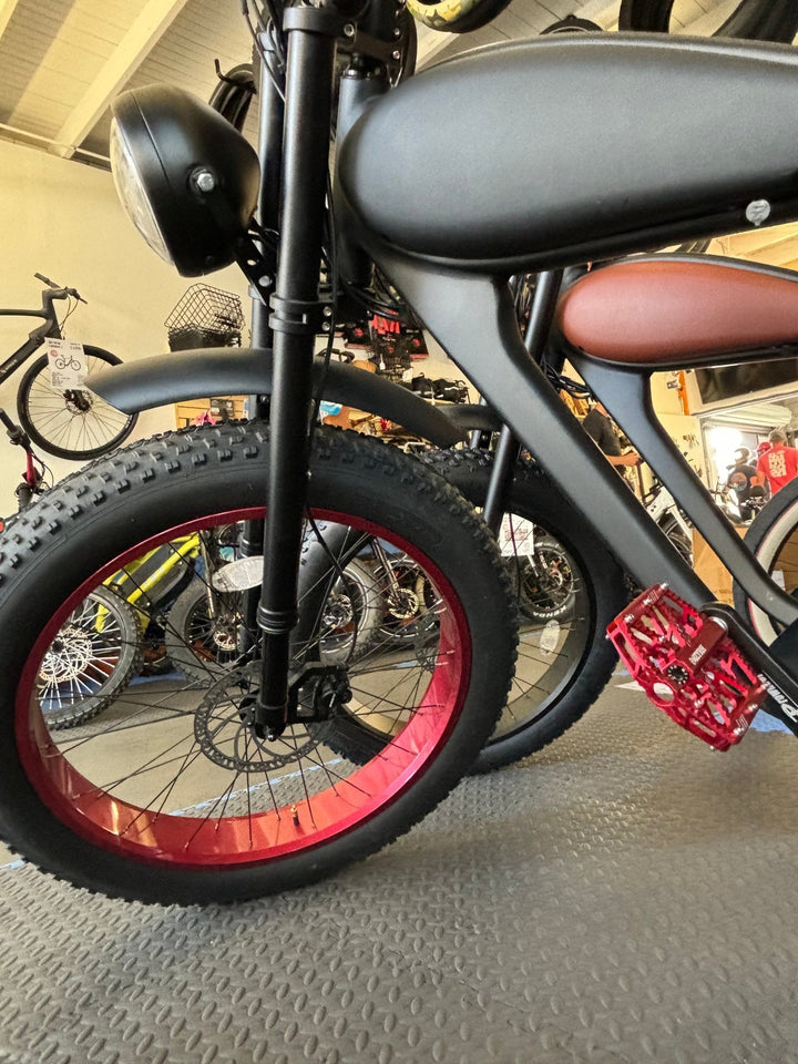 Custom Venom Red 750 w Electric Vintage eBike 26x4 Fat tire electric bike - Fat Tire Cruiser eBike - eBike Super Shop