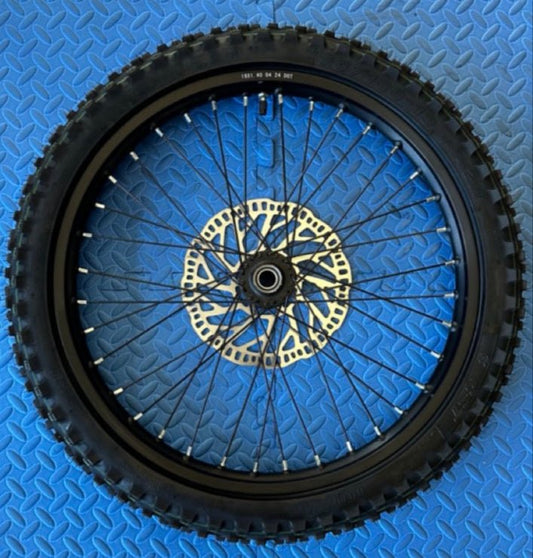 eMoto CST Knobby 19" front wheel and tire set for eMoto electric dirt bikes, made for Talaria, Surron, eRide Pro V1 & V2 ** NOT FOR eRide Pro V3 **, available at eBike Super Shop, offering excellent grip and durability for off-road trails, built to perform on challenging terrains with lasting reliability.