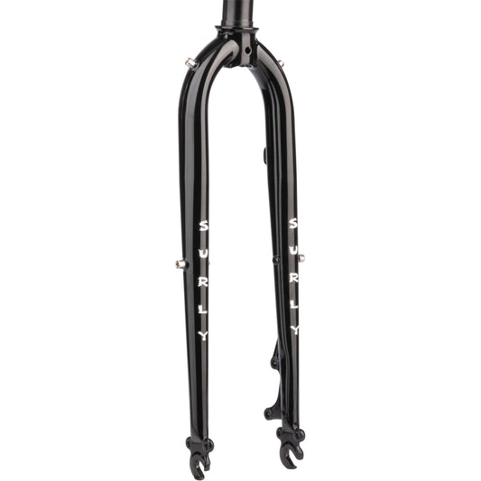 Surly Preamble Fork 700c for eBike, black steel bicycle fork, front view on white background
