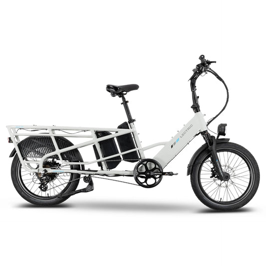 Lectric XPedition 2 electric bike in Stratus White, side view, against a plain background
