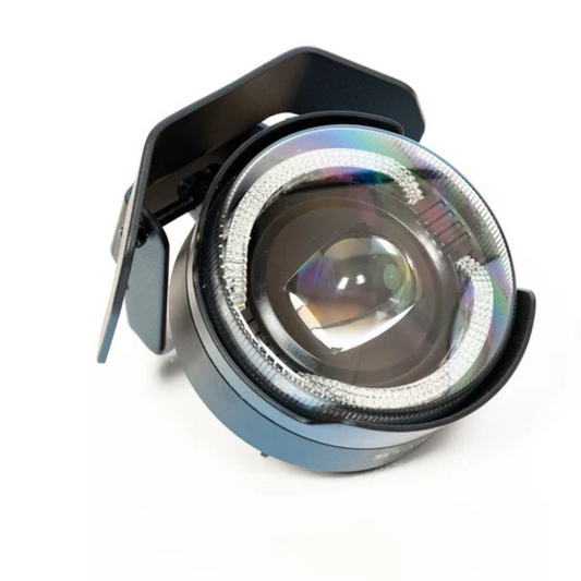 Front view of the Super73 Z Adventure SE eBike featuring a mounted headlight illuminated in a dark outdoor setting.
