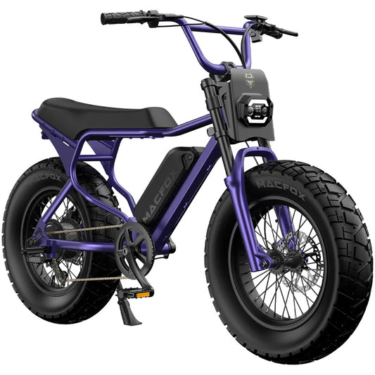 Macfox X7 eBike in Nebula Purple, side view, isolated on white background