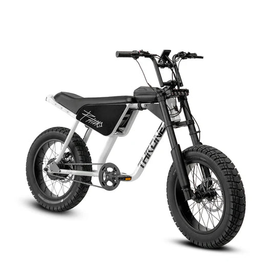 White eBike Strike Rhino Savage 2 electric bicycle, side view, isolated on white background