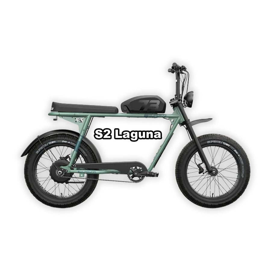 Super73 S2 Laguna electric bike in Agave Green, side view, isolated on white background