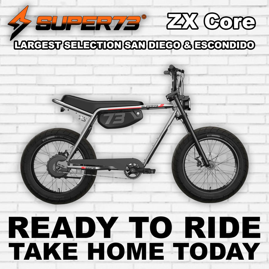 Super73 ZX Core electric bike in R2R Metallic Aluminum color, side view, on white background