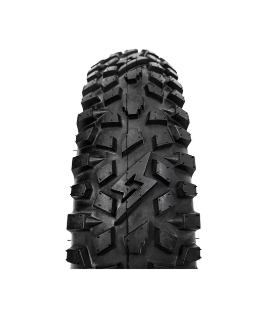 Product image of the Super73 GRZLY 20x5 eBike tire, showing a rugged, wide tread design suitable for off-road use.