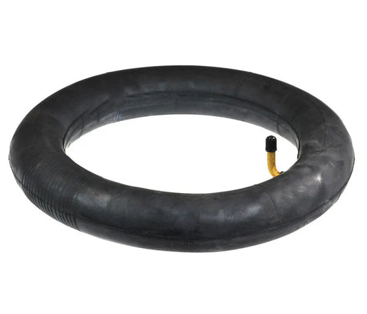 A black 10x2 eBike inner tube displayed coiled with a metal valve stem visible.